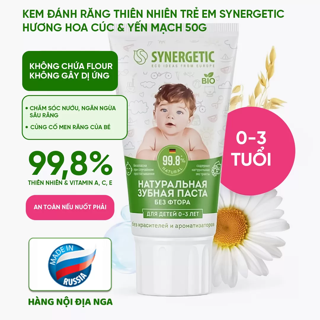 KEM ĐÁNH RĂNG  THIÊN NHIÊN  TRẺ EM SYNERGETIC HƯƠNG HOA CÚC & YẾN MẠCH 50G (0-3 TUỔI)