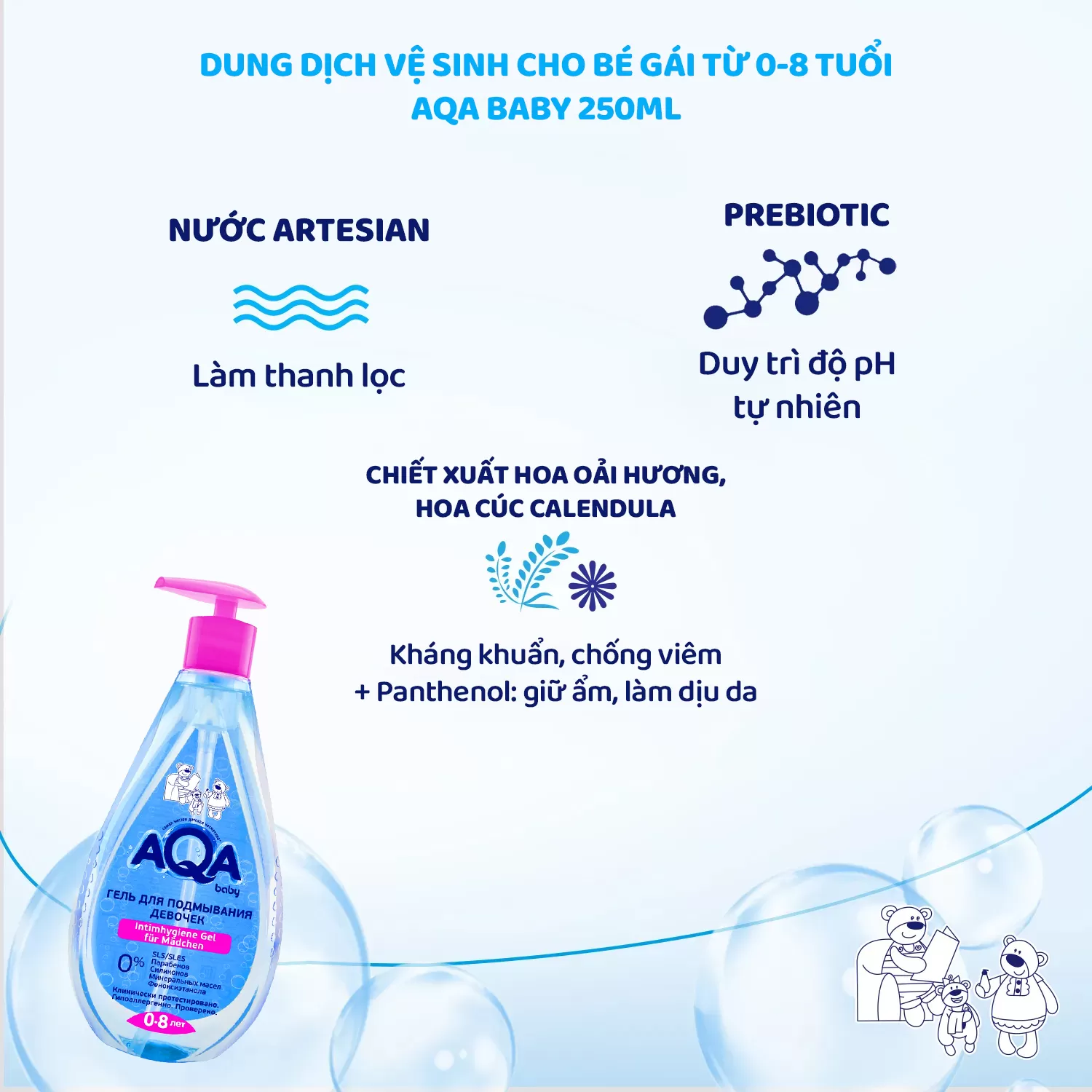 Dung dịch vệ sinh cho bé gái (Từ 0 tuổi) - AQA Baby 400ml
