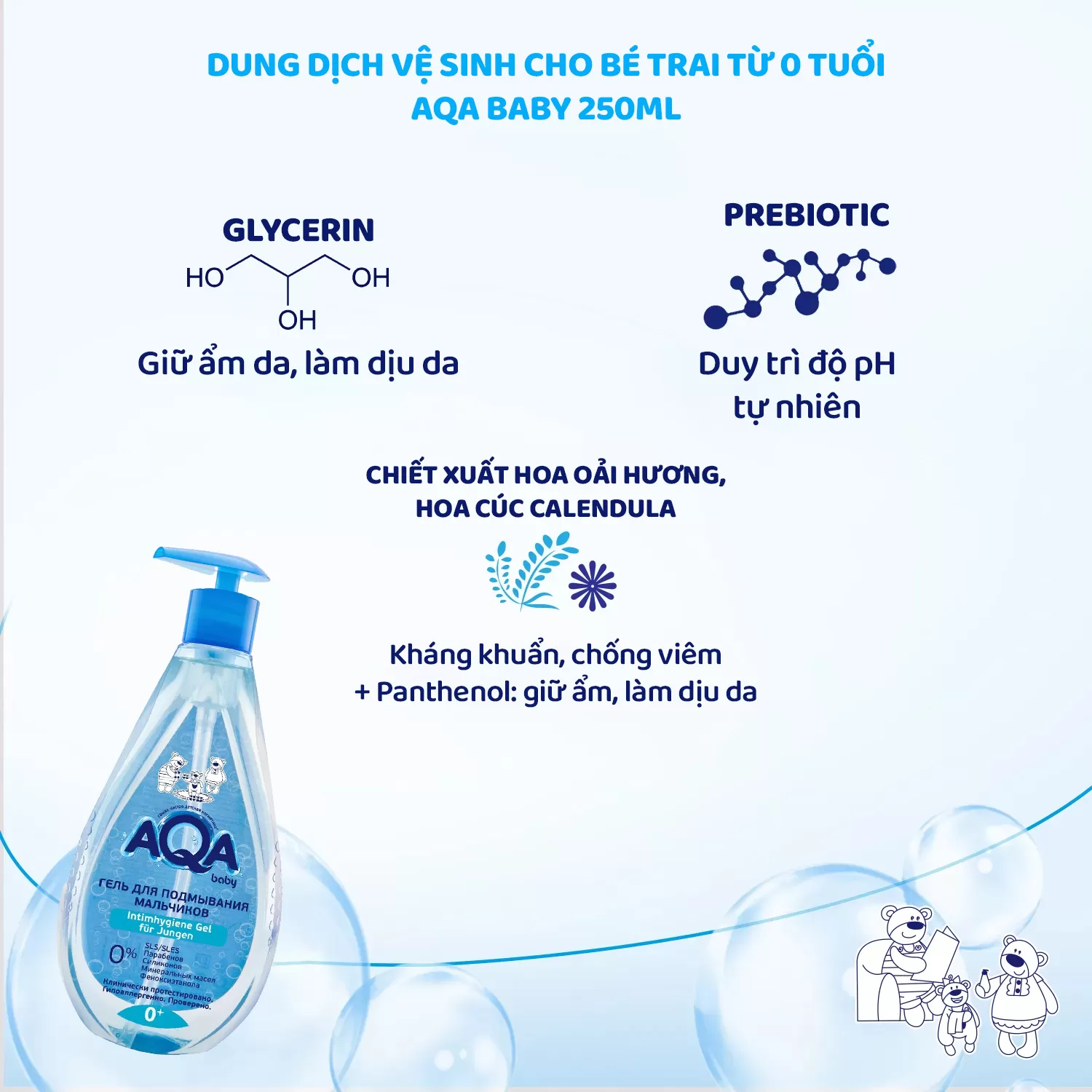 Dung dịch vệ sinh cho bé trai (Từ 0 tuổi) - AQA Baby 250ml