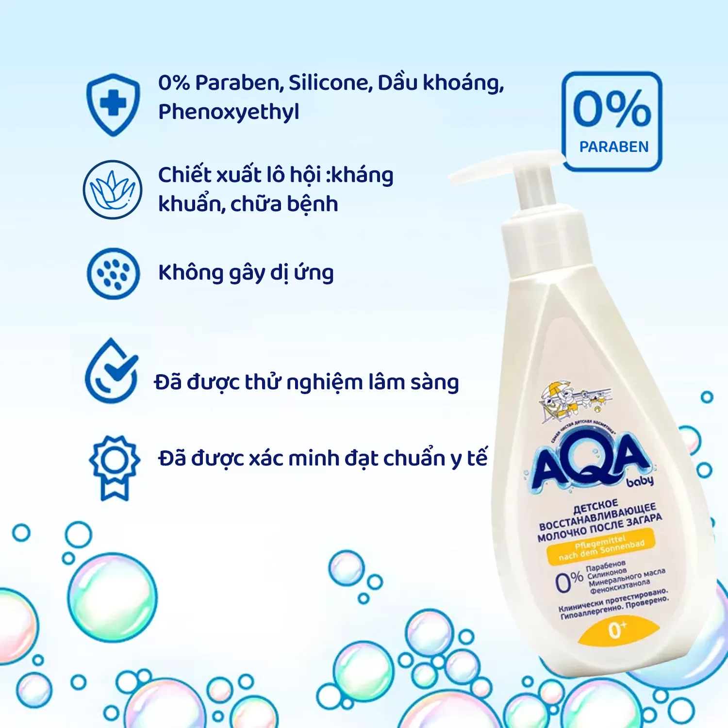 Sữa dưỡng cấp ẩm, phục hồi da sau khi đi năng cho bé (Từ 0 tháng tuổi)  - AQA Baby 250ml