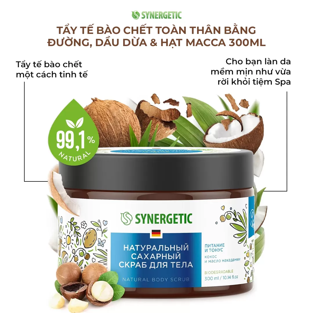 TẨY TẾ BÀO CHẾT TOÀN THÂN THUẦN CHAY TỪ ĐƯỜNG DẦU DỪA & HẠT MACCA 300ML