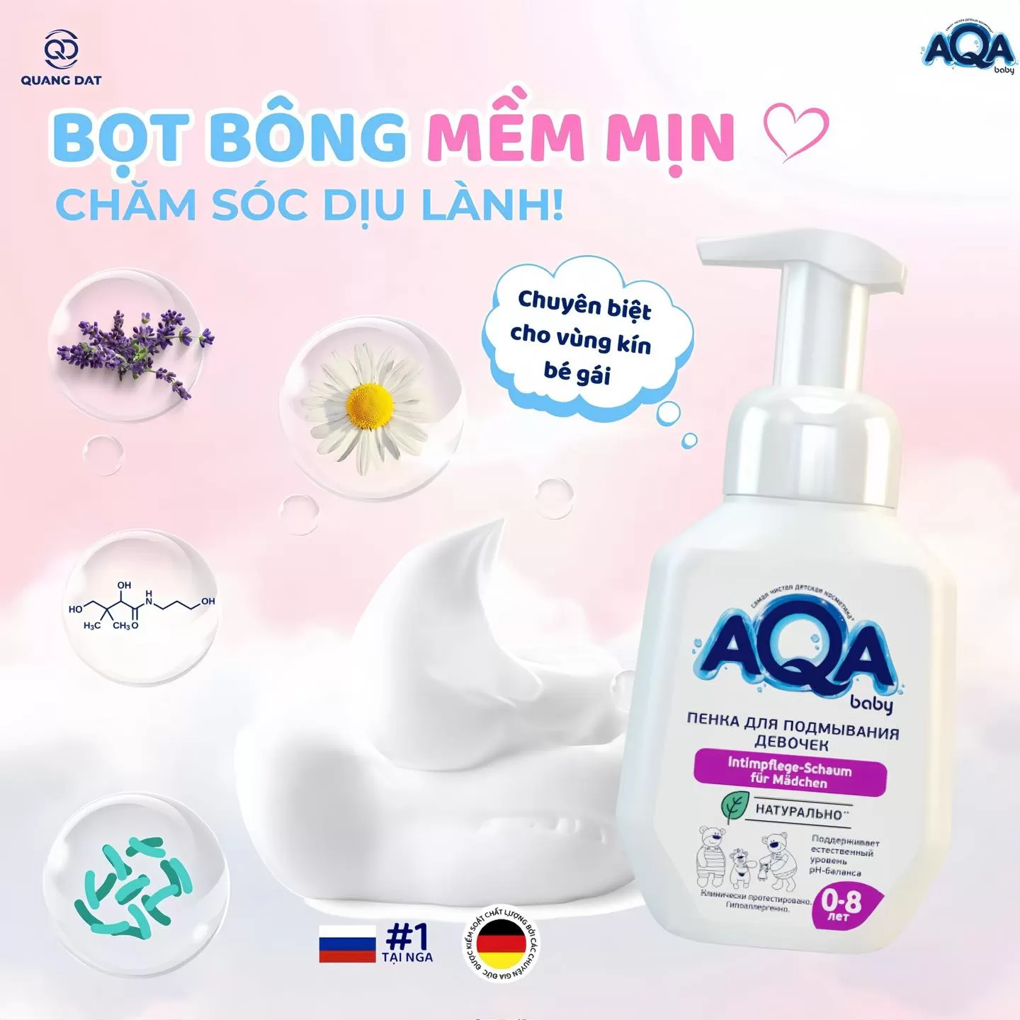 Bọt vệ sinh vùng kín bé gái AQA Baby – Giải pháp tiện lợi, an toàn cho mẹ khi đưa bé đi xa