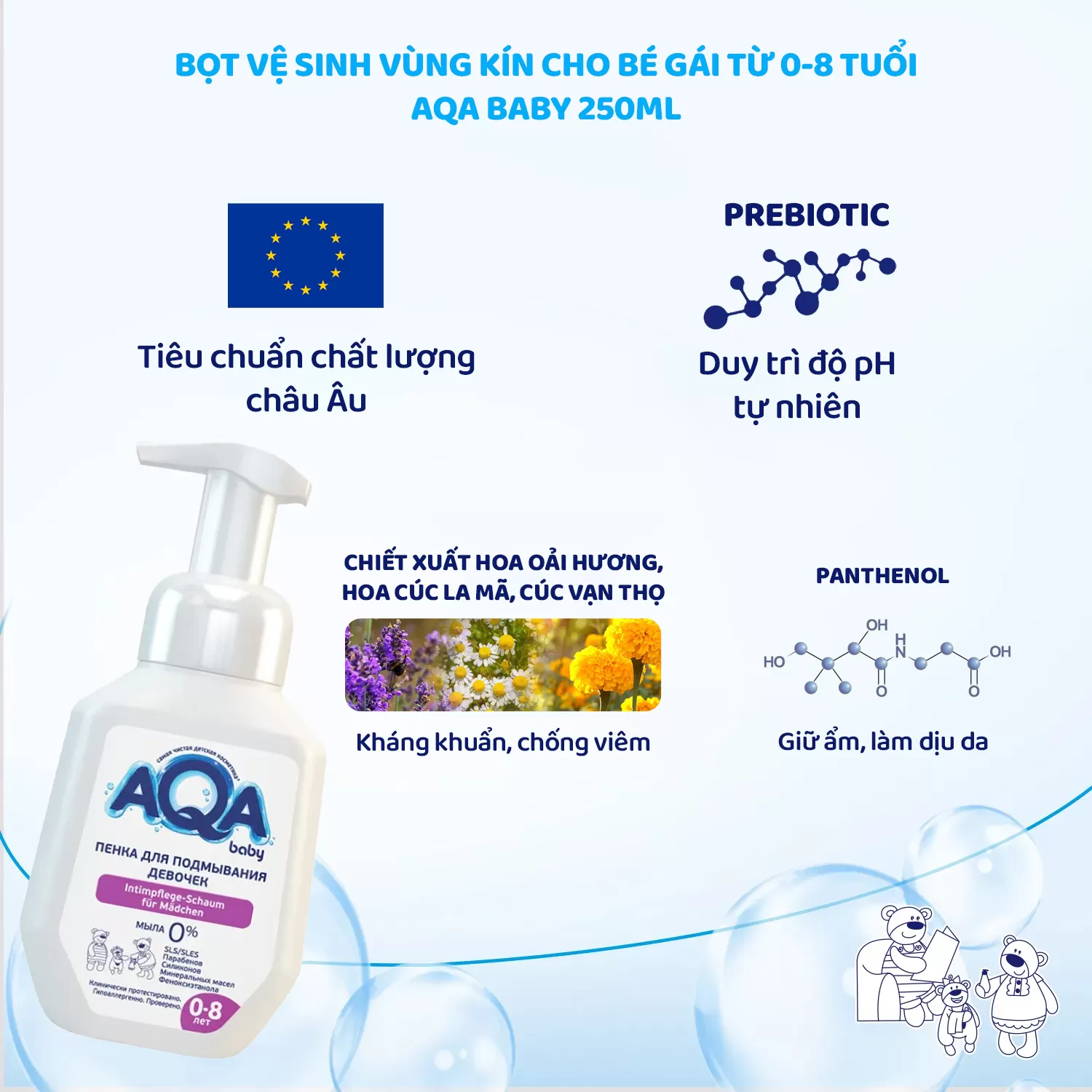 Bọt vệ sinh cho bé gái (Từ 0-8 tuổi) - AQA Baby 250ml