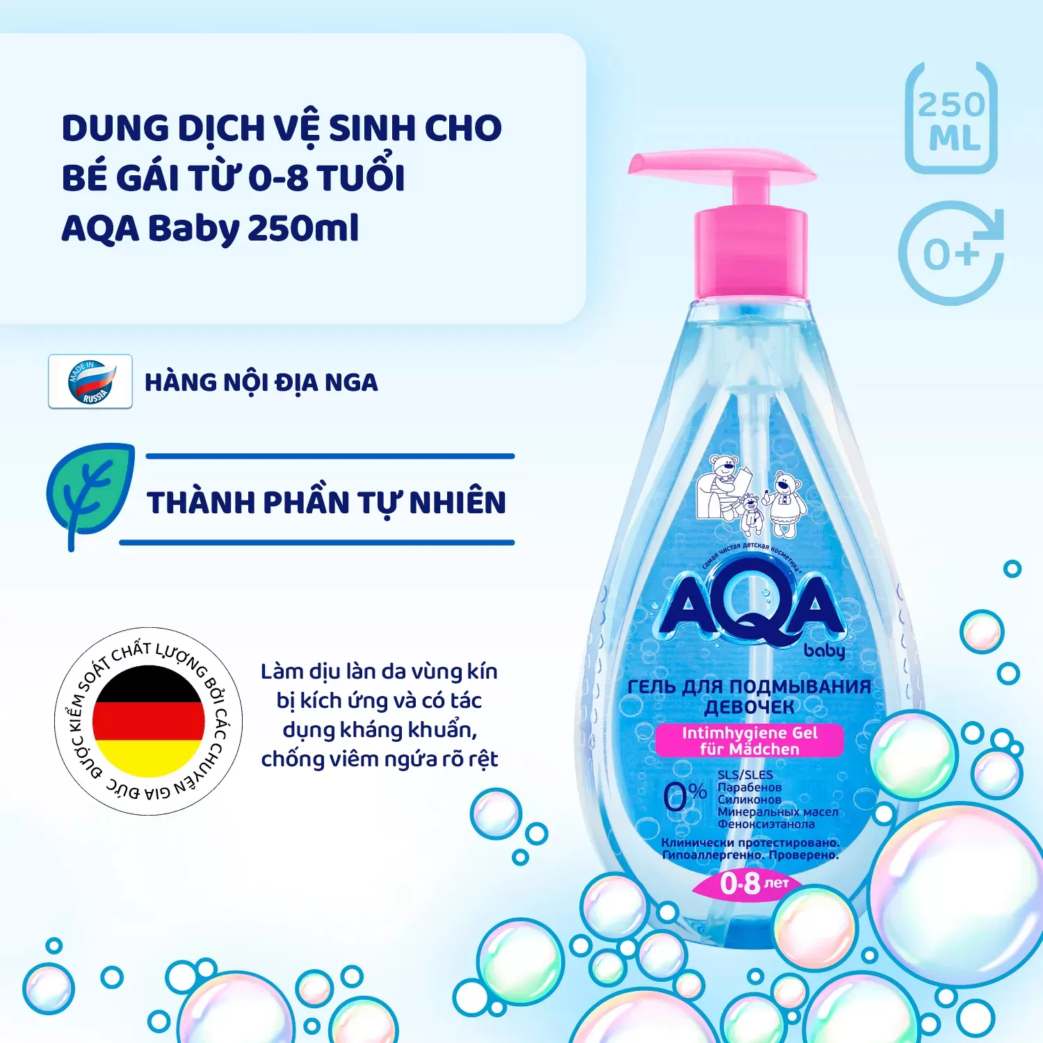 Dung dịch vệ sinh cho bé gái (Từ 0 tuổi) - AQA Baby 400ml
